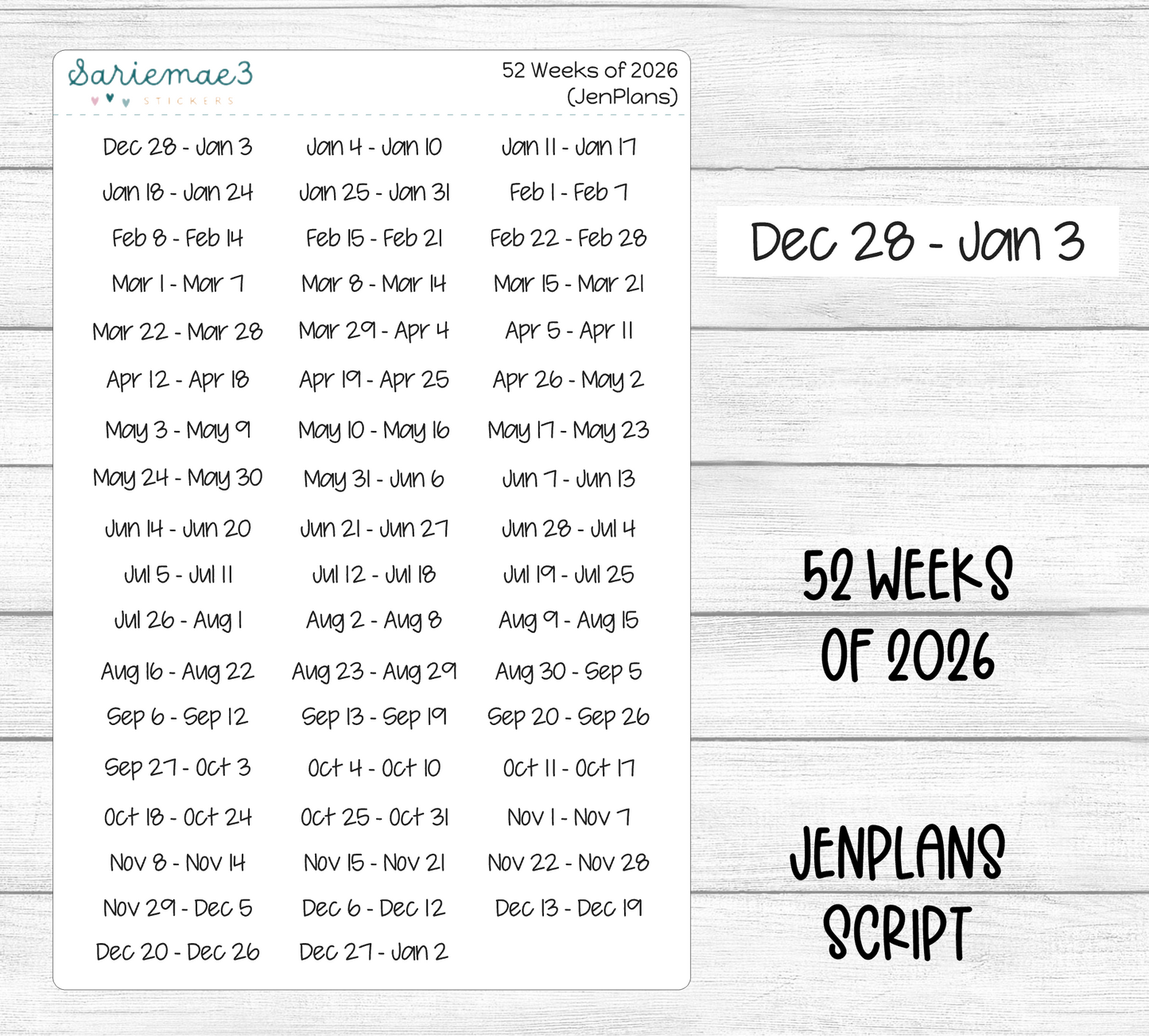 52 Weeks of 2026 (JenPlans)