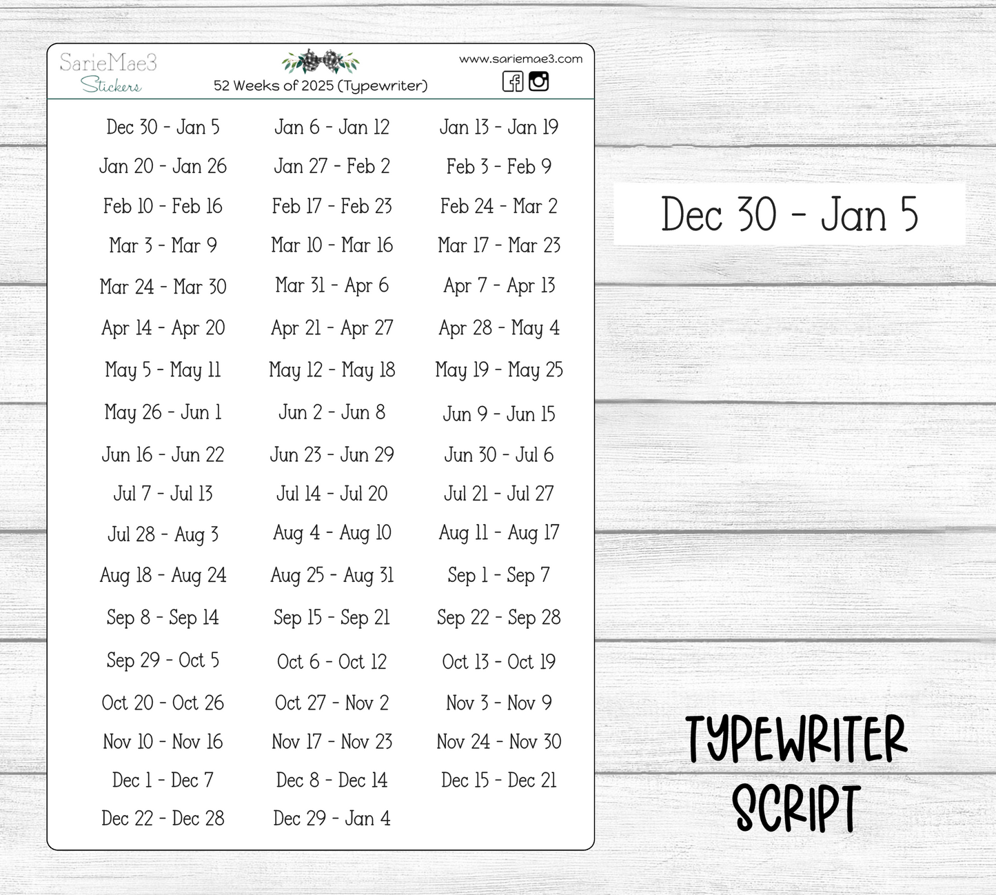 52 Weeks of 2025 (Typewriter)