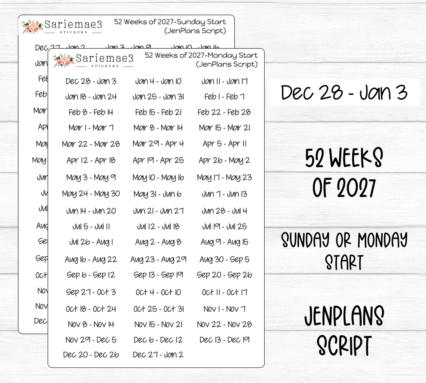 52 Weeks of 2027 (JenPlans)