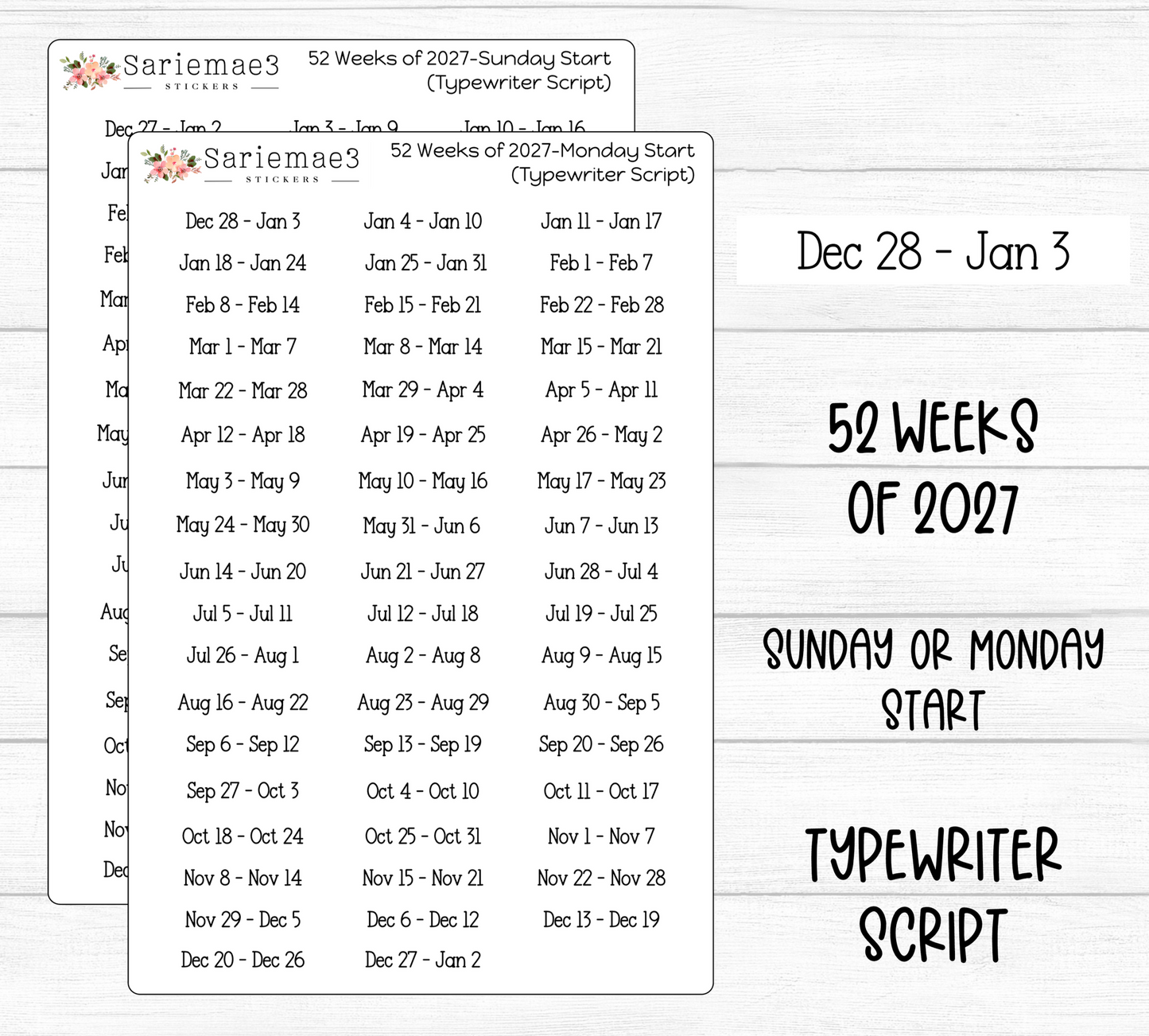 52 Weeks of 2027 (Typewriter)