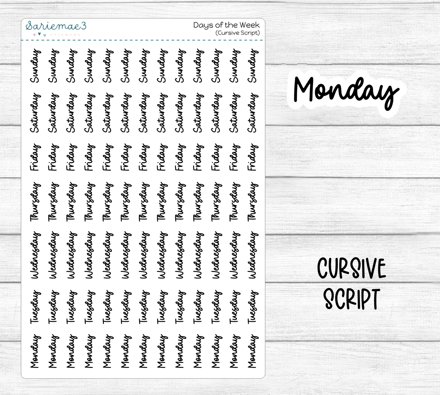 Days of the Week (Cursive)