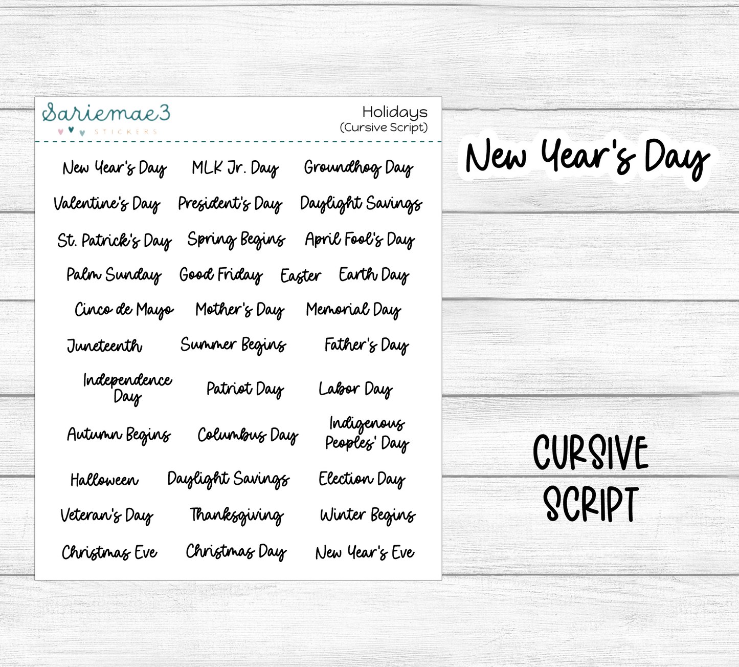 Holidays (Cursive)