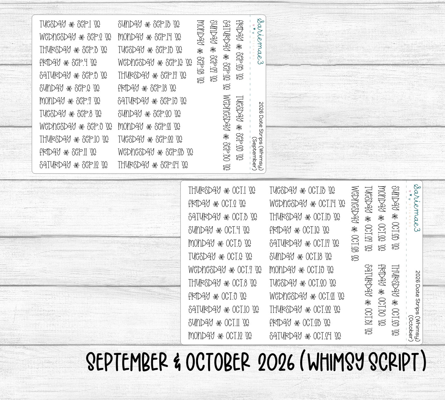 2026 Date Strips (Whimsy Script)