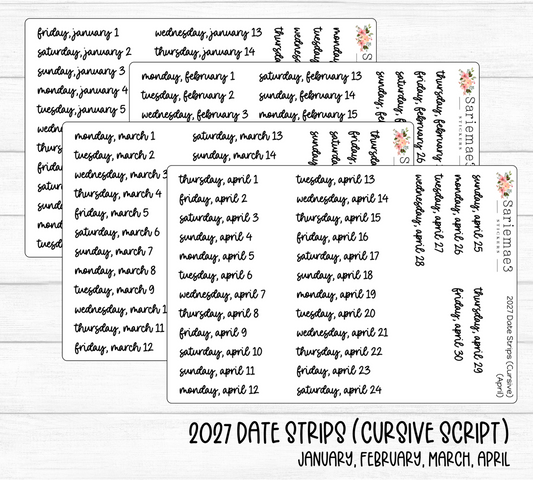 2027 Date Strips (Cursive Script)