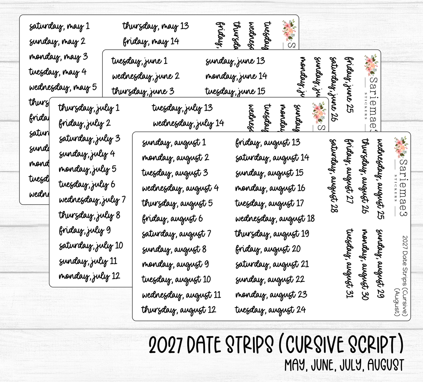 2027 Date Strips (Cursive Script)