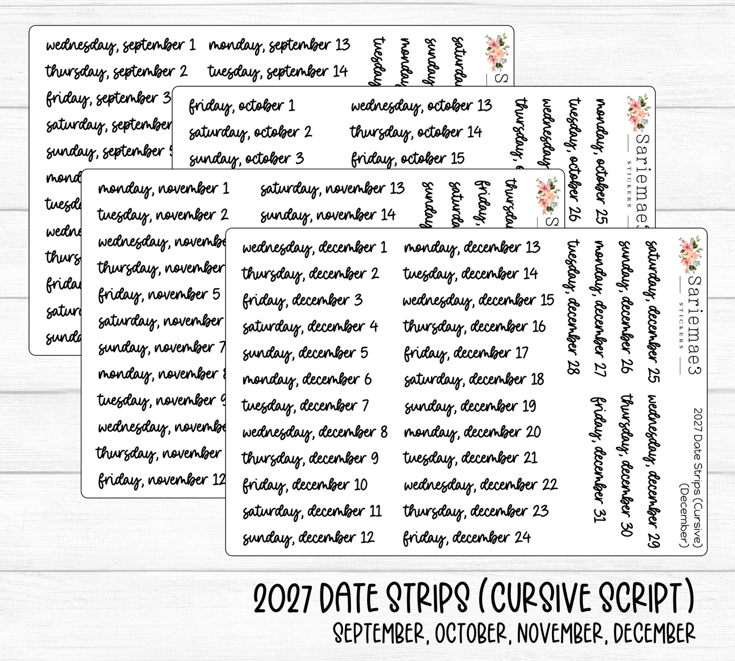 2027 Date Strips (Cursive Script)