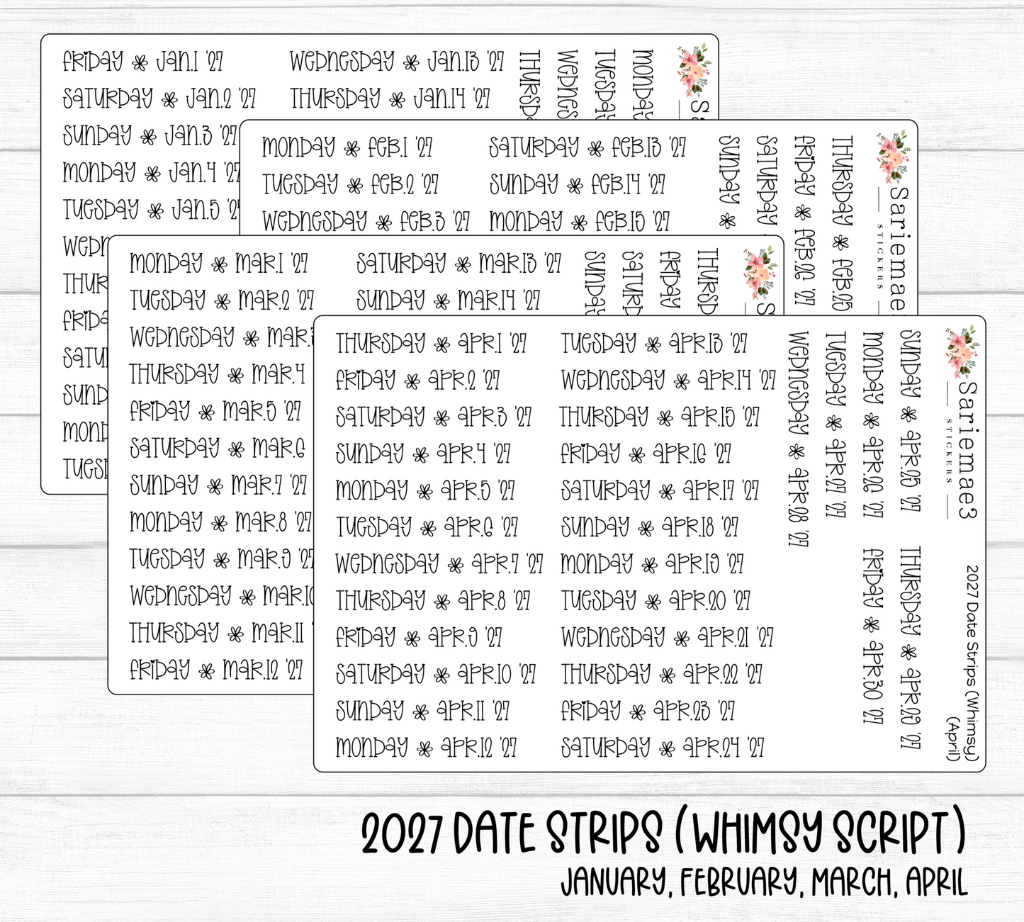 2027 Date Strips (Whimsy Script)