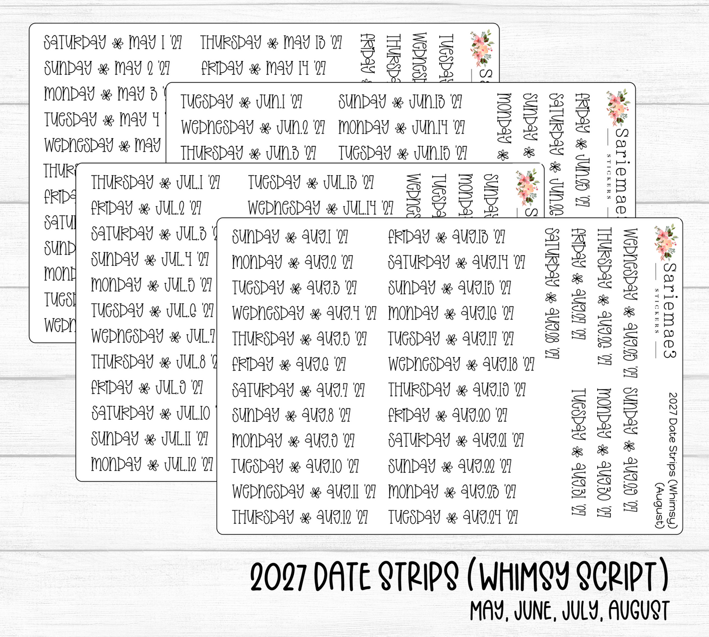 2027 Date Strips (Whimsy Script)