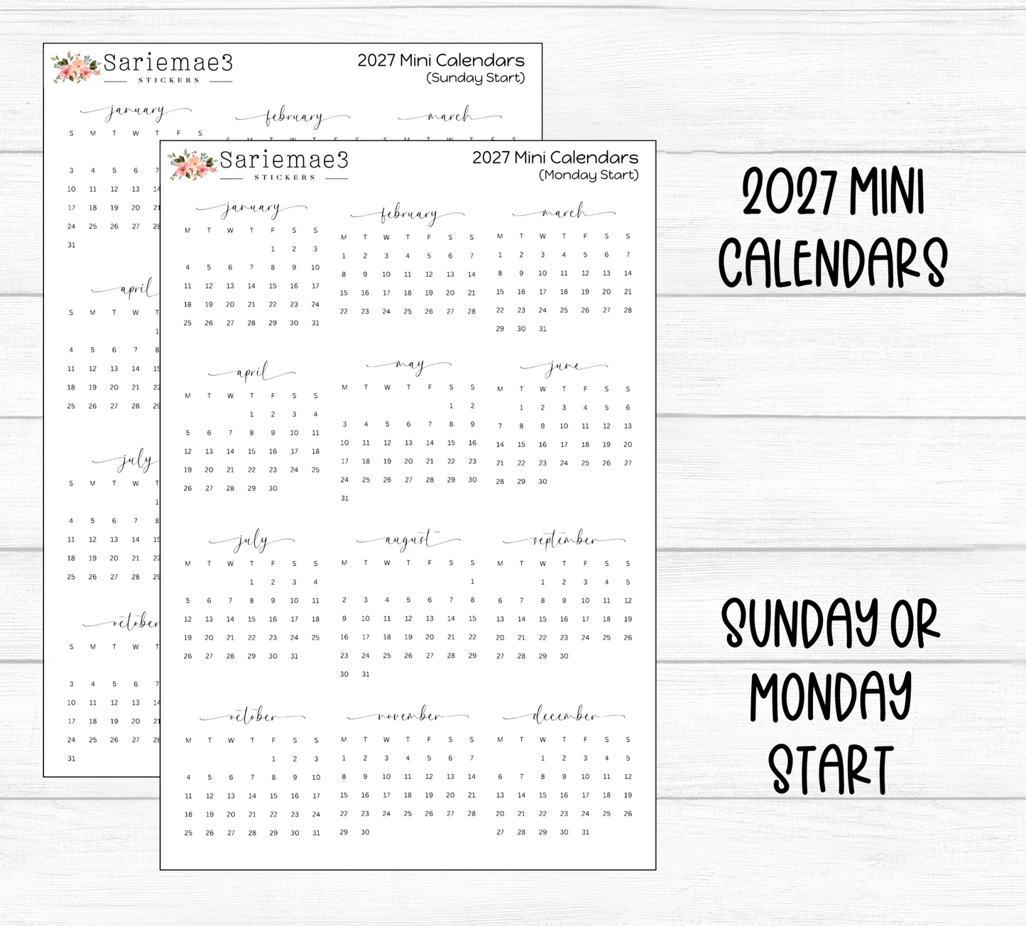 2027 Mini Calendars