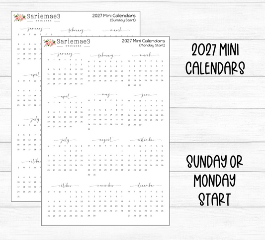 2027 Mini Calendars