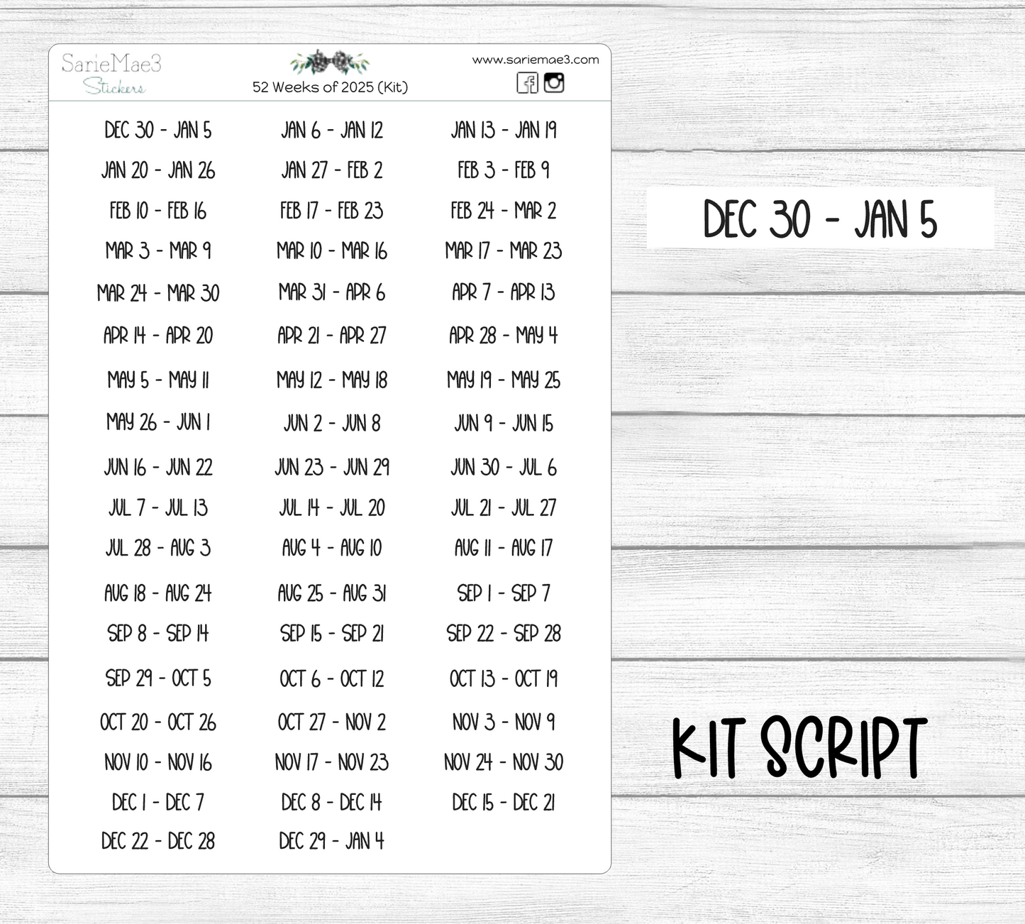 52 Weeks of 2025 (Kit Font)