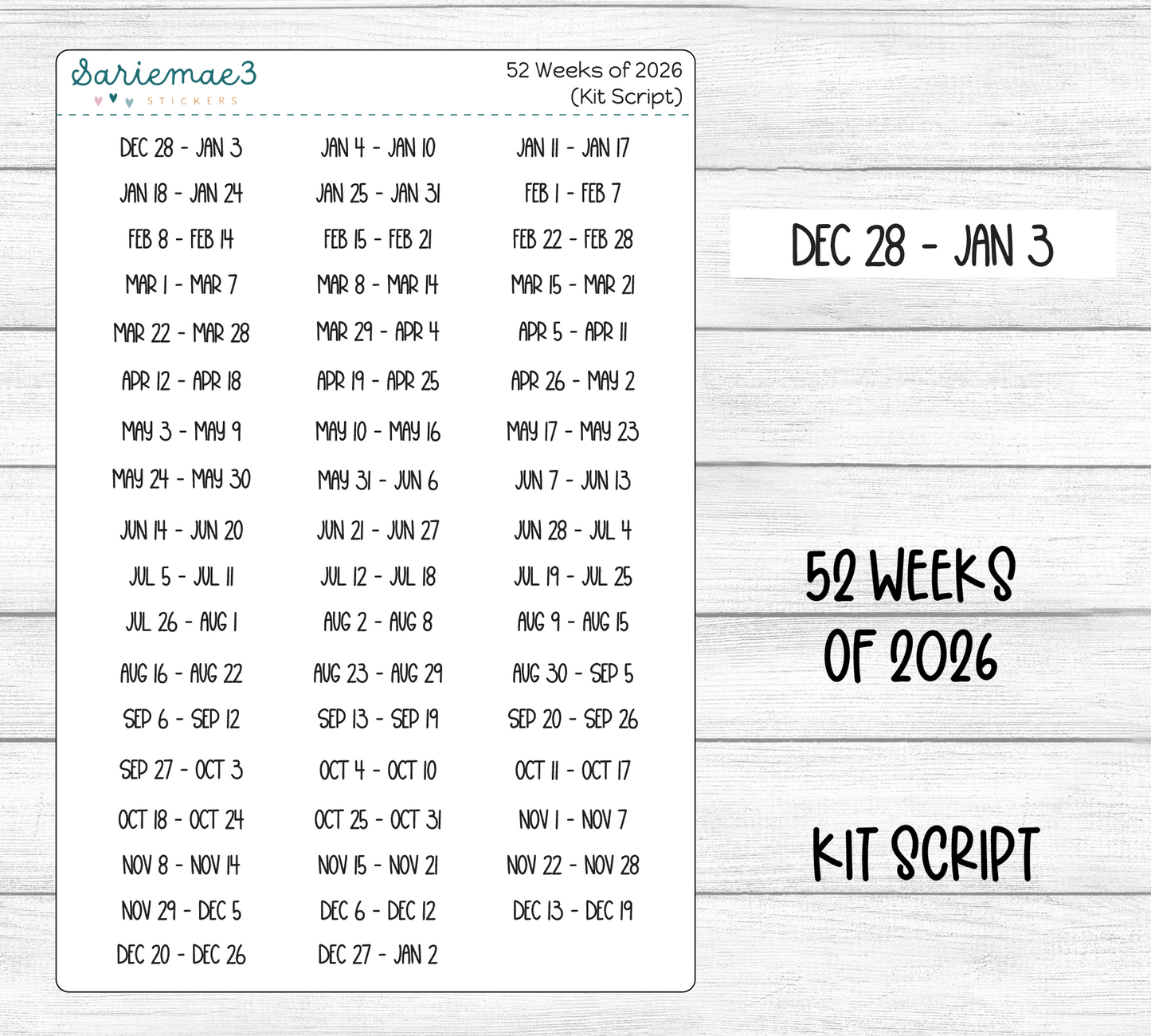 52 Weeks of 2026 (Kit Font)