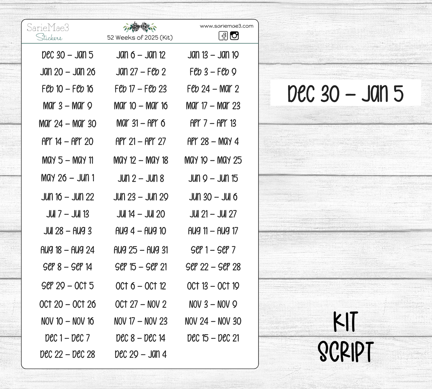 52 Weeks of 2025 (Kit Font)