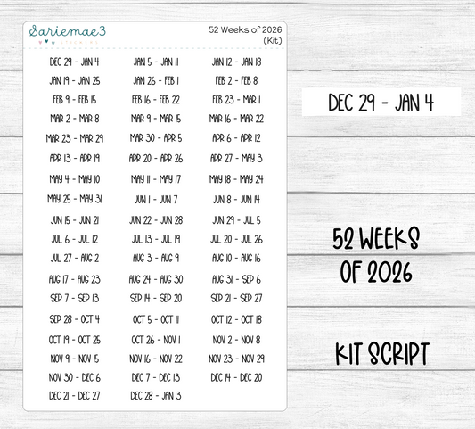 52 Weeks of 2026 (Kit Font)