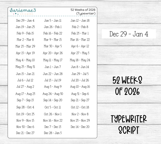 52 Weeks of 2026 (Typewriter)