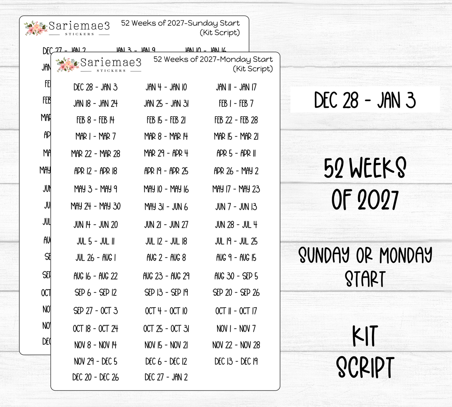 52 Weeks of 2027 (Kit Font)