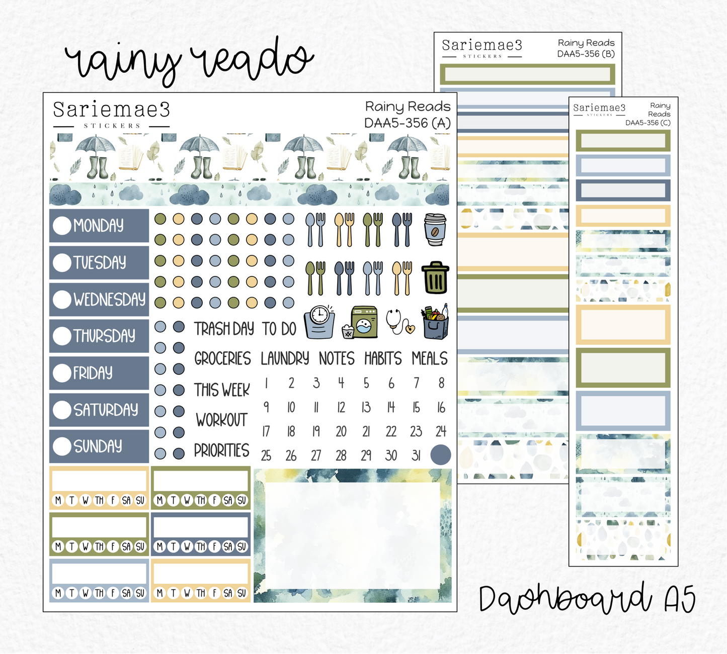 Dashboard Layout Kit (A5), Rainy Reads, DAA5-356