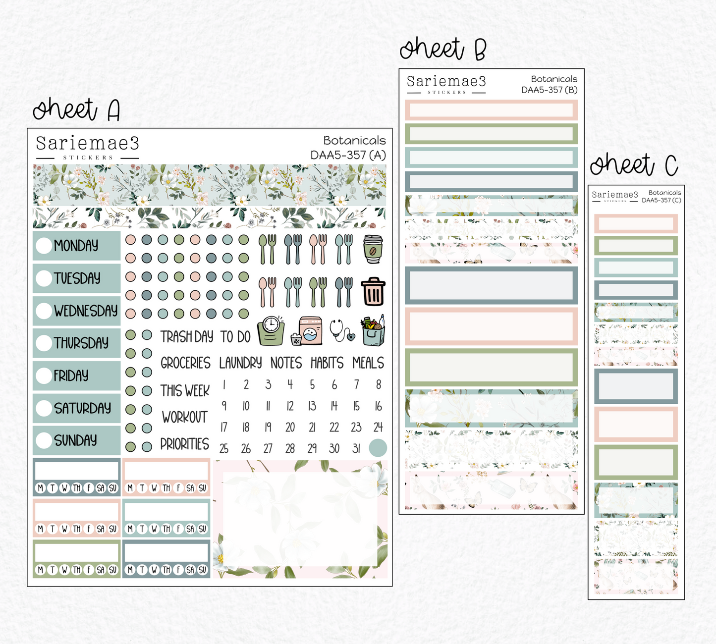 Dashboard Layout Kit (A5), Botanicals, DAA5-357