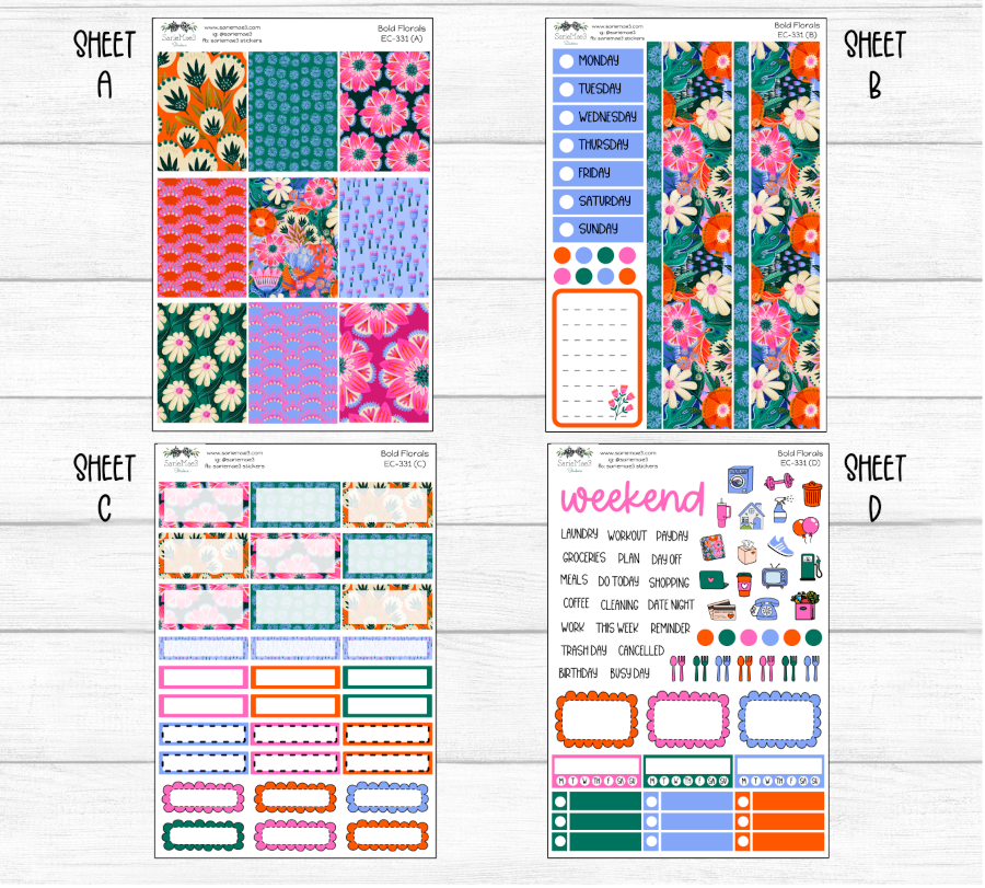 Vertical Weekly Kit, Bold Florals, V-331