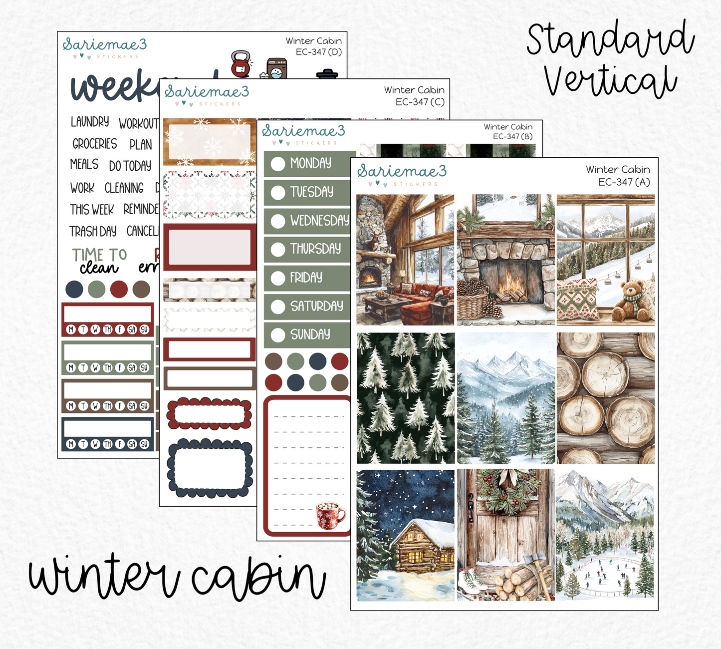 Vertical Weekly Kit, Winter Cabin, V-347