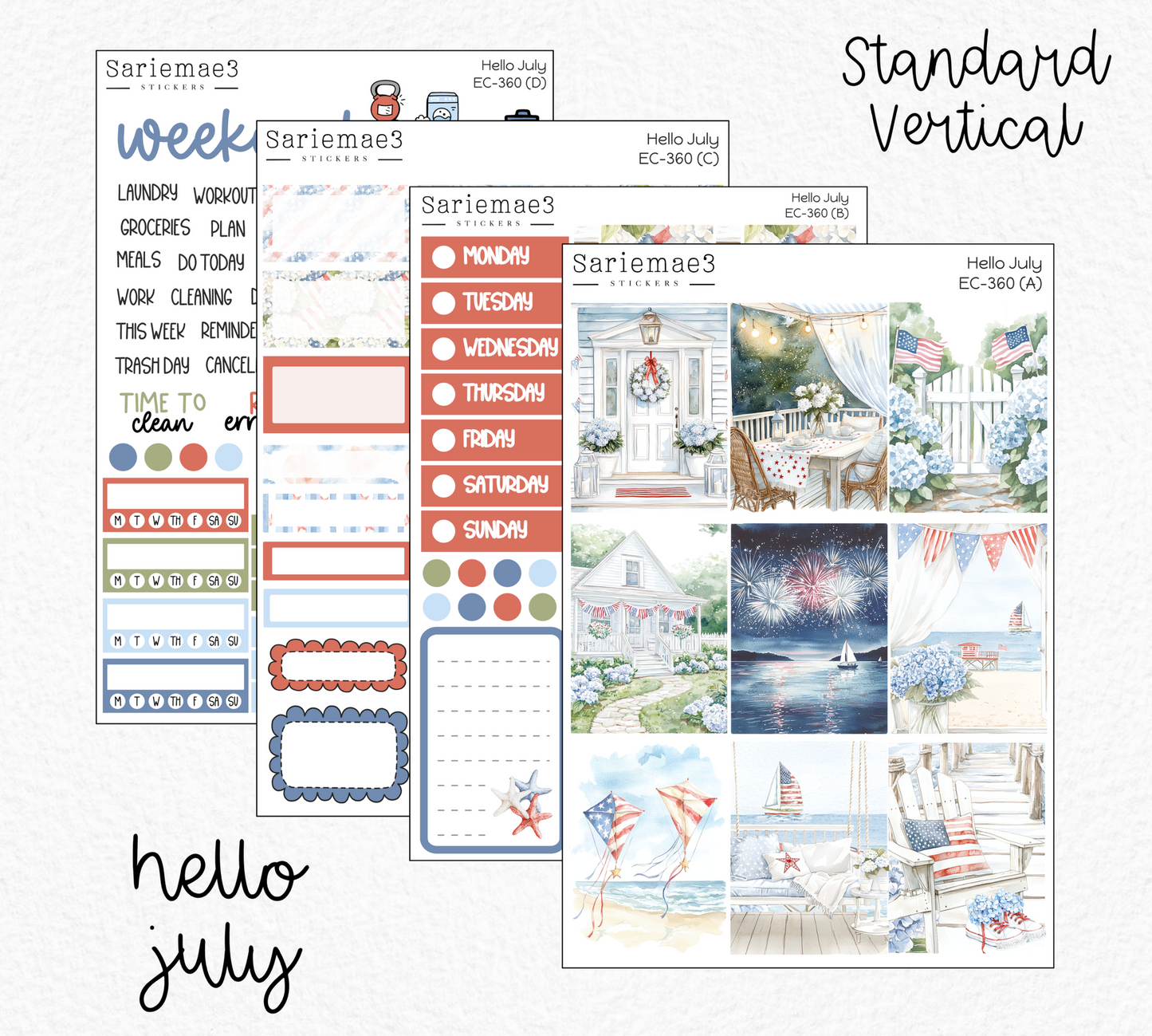 Vertical Weekly Kit, Hello July, V-360