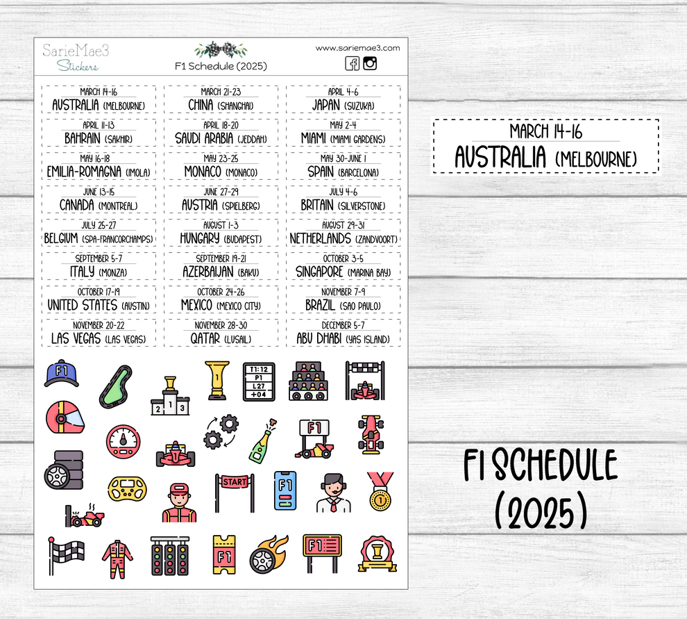 F1 (Formula 1) 2025 Schedule SarieMae3