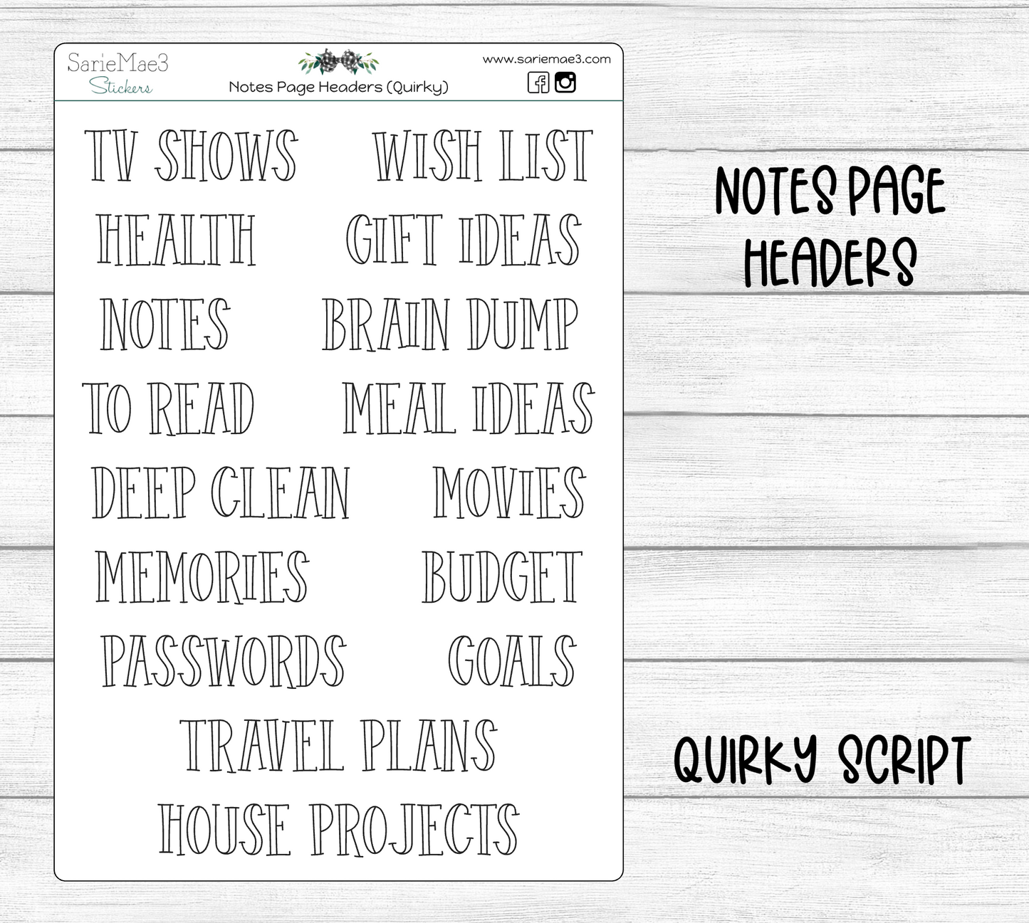 Notes Page Headers (Quirky)