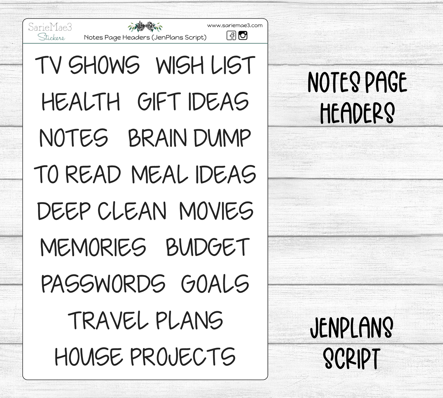 Notes Page Headers (JenPlans)