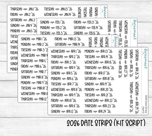 2026 Date Strips (Kit Font)