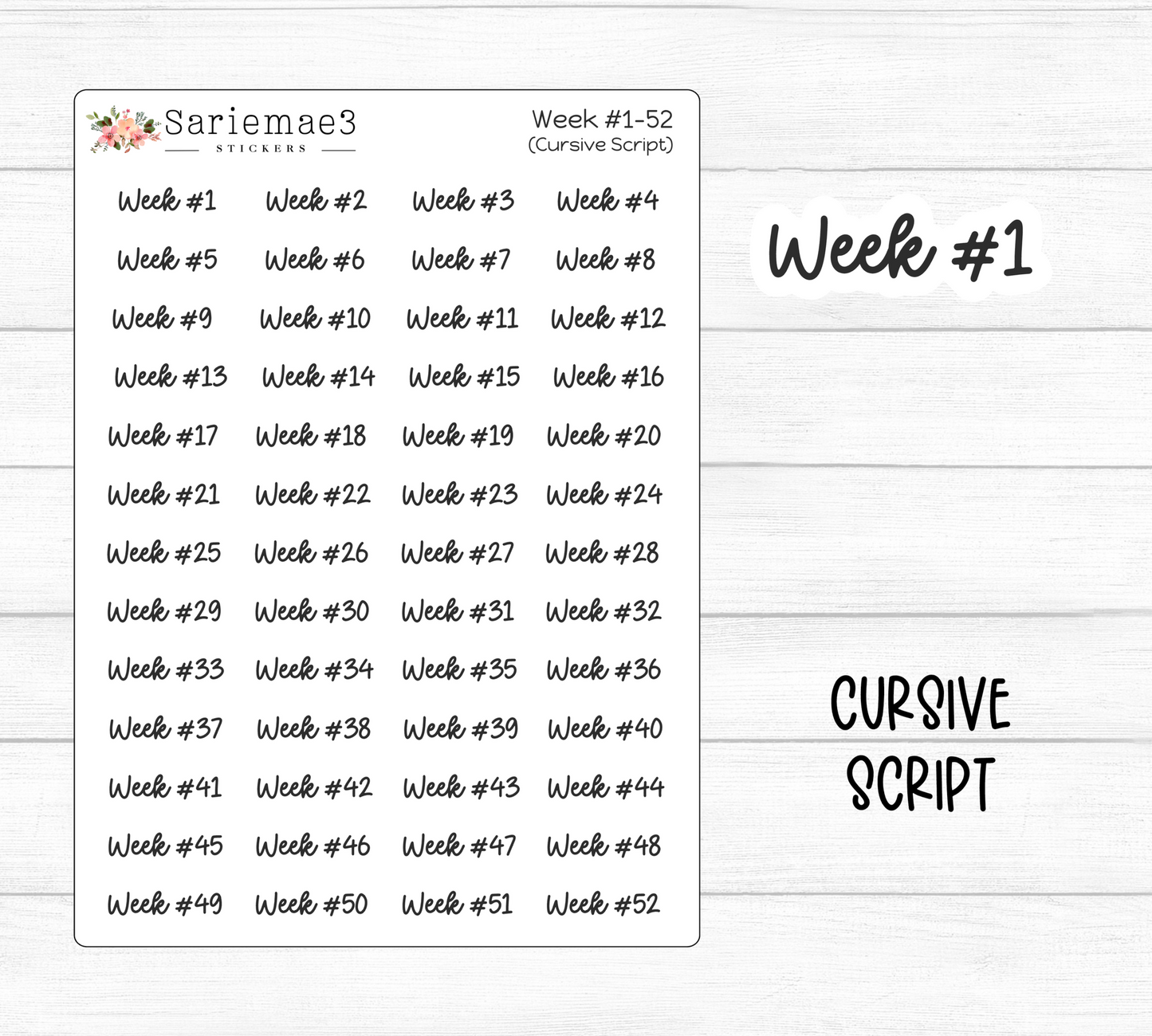 Weeks 1-52 (Cursive)