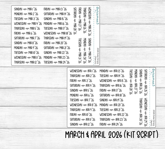 2026 Date Strips (Kit Font)