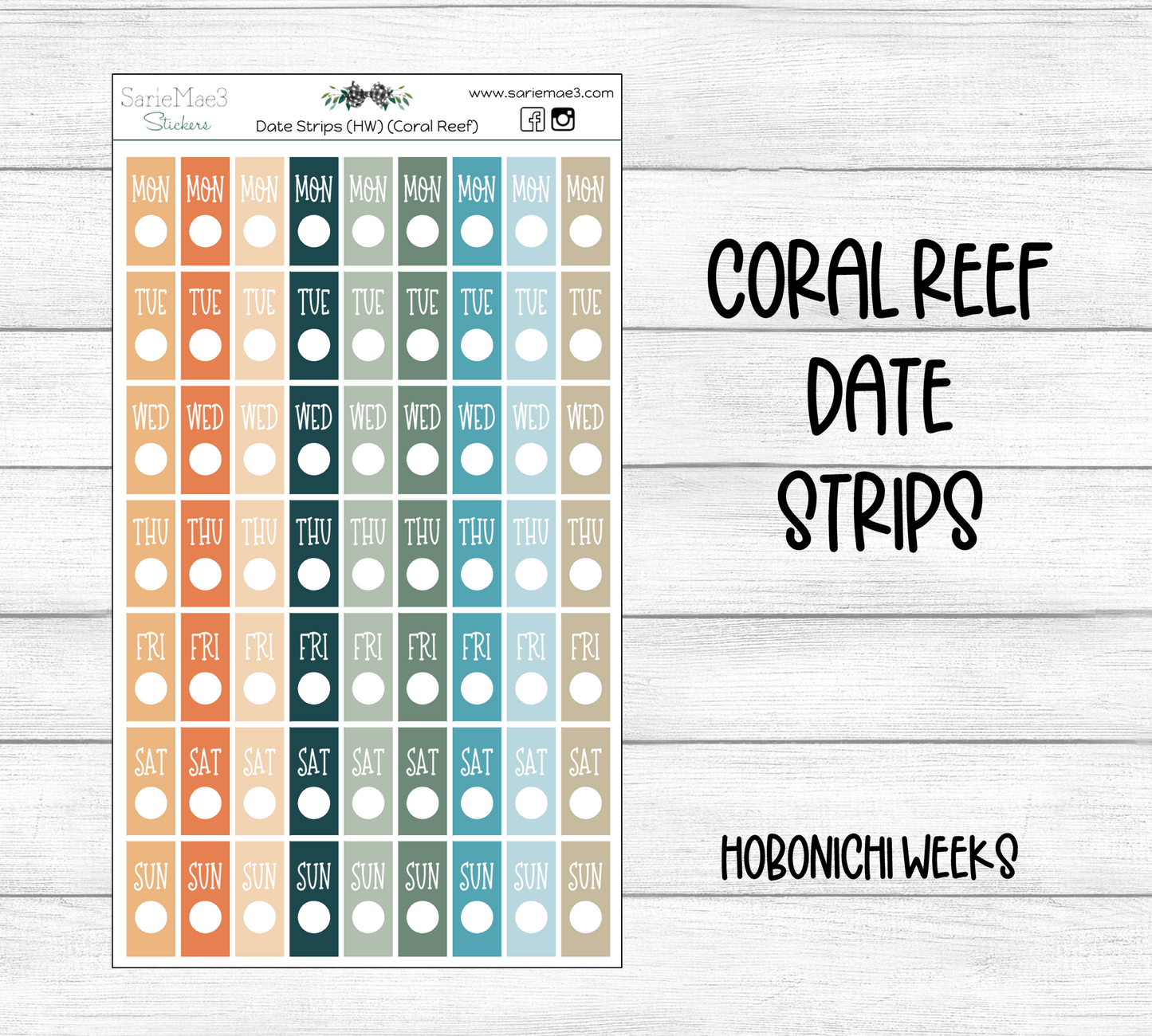 Date Strips (Coral Reef) Hobo Weeks