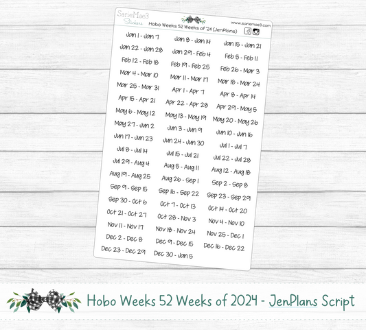 Hobo Weeks 52 Weeks of 2024 (JenPlans)