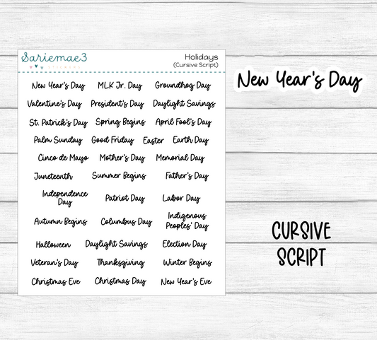 Holidays (Cursive)