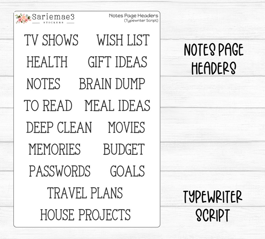 Notes Page Headers (Typewriter)